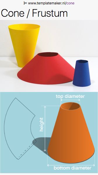 Free custom (Truncated) Cone-templates from ✂︎ templatemaker.nl/cone Cone Template, Lampshade Makeover, Diy Lampe, Slab Pottery, Ceramic Techniques, Ceramics Ideas, Pottery Techniques, House Diy, Templates Printable Free