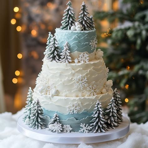 Charming Winter-Themed Small Wedding Cakes: Top Ideas & Tips! Discover Unique Designs - Yeah Weddings Winter Wonderland Cake Ideas, Winter Themed Cake, Winter Cake Topper, Winter Wedding Cakes, Small Winter Wedding, Cake Winter, Winter Wonderland Wedding Theme, Xmas Cakes, Snow Cake