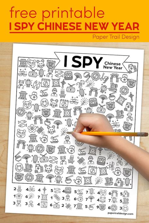 Fun activity for Chinese New Year for kids. I spy Chinese New Year themed activity is perfect for kids of all ages. #papertraildesign #Ispyideas #Ispyactivities #Ispygame Lunar New Year Games For Kids, Chinese New Year Projects For Kids, Lunar New Year Free Printable, Lunar New Year Worksheet For Kids, Chinese New Years Crafts For Kids, Lunar Year Crafts For Kids, Chopstick Games, Free Chinese New Year Printables, Lunar New Year Printable