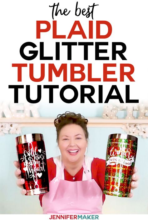 DIY Plaid Glitter Tumbler Tutorial from Start to Finish + Free Winter Decals | Buffalo Plaid and Christmas Plaid | #tumbler #christmas #cricut Glitter Tumbler Tutorial, Diy Plaid, Plaid Tumbler, Plaid Diy, Jennifer Maker, Diy Home Decor For Apartments, Tumbler Decals, Diy Kosmetik, Glitter Tumbler Cups