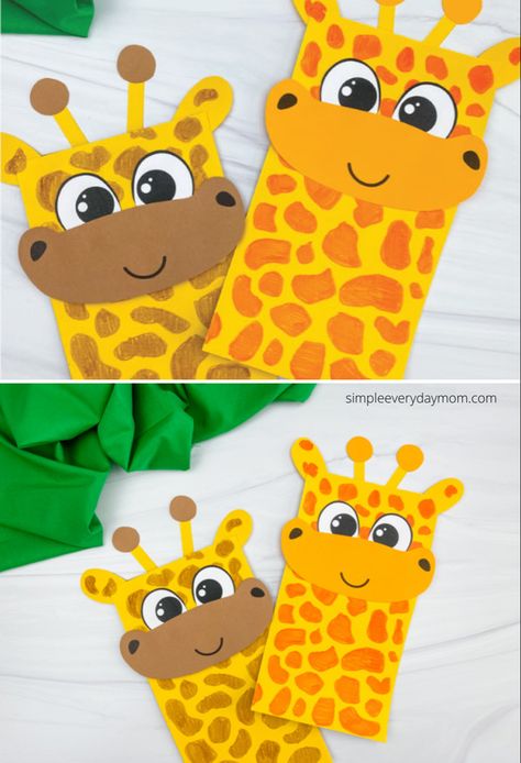 Want a cute zoo animal craft for kids? Make this paper bag giaffe! It’s easy and comes with a free printable template too. Giraffe Puppet, Paper Animal Crafts, Puppet Template, Animal Crafts Preschool, Zoo Animal Crafts, Giraffe Crafts, Lemon Crafts, Monkey Crafts, Paper Bag Crafts