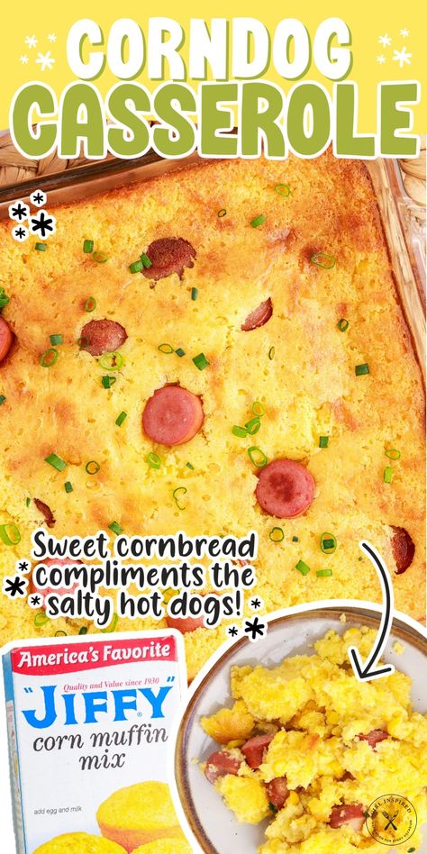 Corn Dog Casserole Recipes That Use Corn, Cornbread With Hotdogs, Hot Dog Mac And Cheese Casserole, Corn Dog Casserole Recipes, Corn Dog Bake, Cornbread Muffins With Hotdogs, Hot Dogs And Cornbread, Hot Dog Pie, Chili Dog Casserole Cornbread