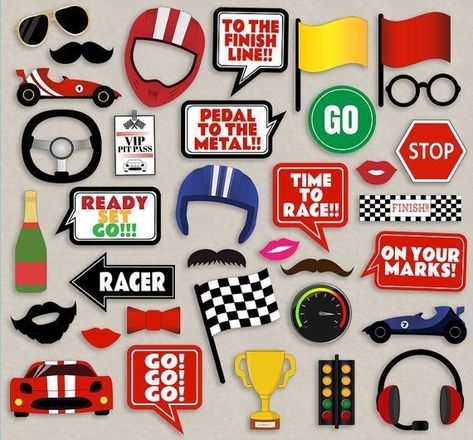 Race Car Themed Party, Racing Car Party, Car Themed Party, Ferrari Party, Nascar Party, Photo Booth Printables, Diy Fotokabine, Party Photobooth, Racing Party