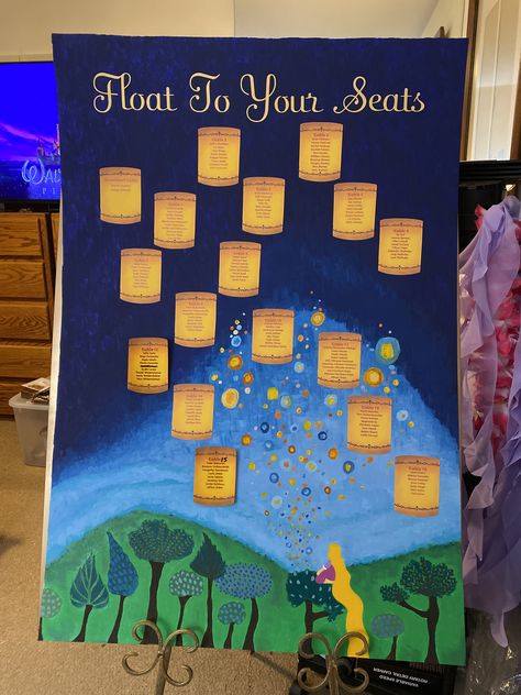 Tangled Table Number, Tangled Formal Theme, Tangled Seating Chart, Tangled Sweet 16 Party Ideas, Tangled Sweet 16 Theme Dress, Disney Prom Decorations, Tangled Wedding Centerpieces, Rupunzle Wedding, Tangled Themed Wedding Decor