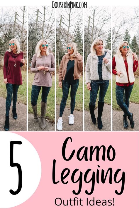 Gray Camo Leggings Outfit, How To Wear Camo Leggings, Camo Leggings Outfit Casual, Camouflage Pants Outfits For Women, Camp Leggings Outfit, Camo Leggings Outfit Winter, What To Wear With Camo Leggings, Camo Pants Outfit Winter, How To Style Camo Leggings