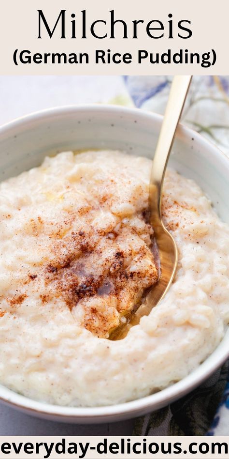 German Sweet Rice Recipe, German Rice, Arborio Rice Pudding, Homemade Rice Pudding, Cinnamon Sugar Recipes, Breakfast Rice, Creamed Rice, Rice Pudding Recipes, Creamy Rice Pudding