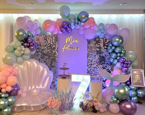 1st Birthday Mermaid Theme Decoration, Mermaid Birthday Party Decorations Ideas, Princess 1st Birthday Party Decoration, Mermaid Theme Birthday Party Decorations, Mermaid Baby Shower Decorations, Ariel Birthday Party, Ocean Birthday Party, 1st Birthday Girl Decorations, Mermaid Birthday Party Decorations