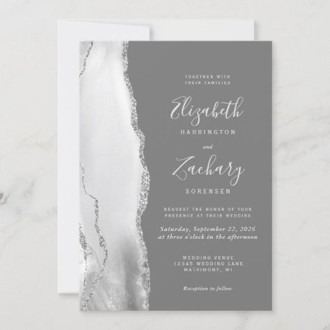 Modern Medium Gray Silver Agate Wedding Invitation Template $2.80 by Wedding_Paper_Nest Paper Nest, Agate Wedding, Afternoon Wedding, Watercolor Wedding Invitation, Wedding Invitation Card Template, Watercolor Wedding Invitations, Watercolor Wedding, Wedding Paper, Wedding Invitation Cards