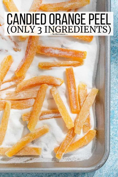 This elegant candied orange peel recipe uses just three ingredients. Perfect for Christmas gifts, cocktails and more. Candied Orange Peel Recipe, Orange Peel Recipe, Candied Orange Peels, Canning Jam Recipes, Yummy Candy, Almond Milk Yogurt, Recipes Fruit, Orange Syrup, Baked Pears