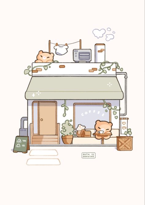 Whimsical Art Journal, Cute Coffee Shop, Building Illustration, Instagram Coffee, Isometric Art, Cute Food Drawings, Shop Illustration, Cute Doodles Drawings, Cute Kawaii Drawings