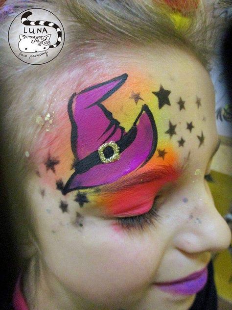 Witch Hat Face Paint, Face Paint Kids Halloween, Kids Face Painting Halloween, Halloween Kids Face Painting, Halloween Facepainting Simple, Halloween Witch Painting, Witch Face Paint Kids, Kids Halloween Face Painting Ideas, Fall Face Painting Ideas For Kids