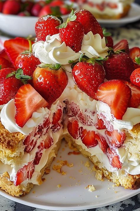 Classic Strawberry Shortcake Delight Strawberry Shortcake Bowl, Birthday Cake Ideas Recipes, Strawberry Shortcake Tea Party, Moist Strawberry Shortcake, Mixed Berry Shortcake, Strawberry Shortcake Layer Cake, Cute Strawberry Cake, Classic Strawberry Shortcake, Strawberries Recipes