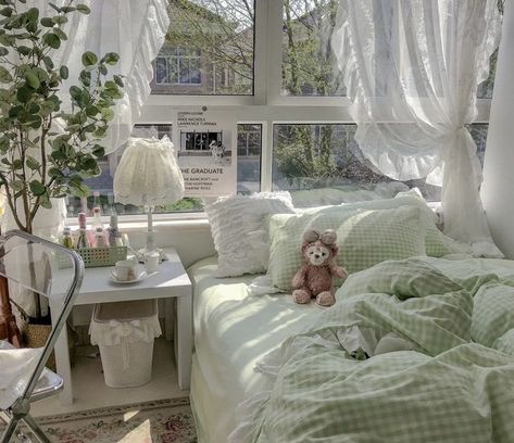 Green Coquette Bedroom, Bedroom Mint Green, Bedroom Mint, Green Coquette, Coquette Bedroom, Preppy Cottage, Stylish Bedroom Furniture, Bedroom Furniture Ideas, Cozy Bedrooms