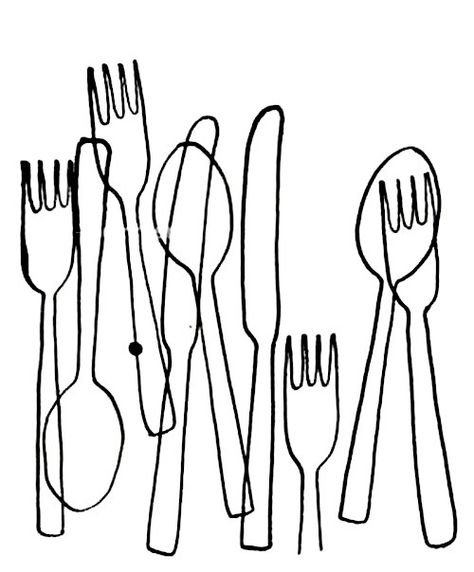 Kitchen Utensils Drawing, Kitchen Utensils Illustration, Mats Gustafson, Visuell Identitet, Contour Drawing, Illustration Food, Food Drawing, Food Illustration, Food Illustrations