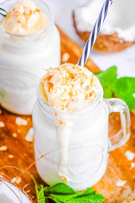 Coconut Milk Shake, Cream Of Coconut Mocktail, Coconut Shake Recipes, Coconut Milkshake Recipe, Homemade Coconut Ice Cream, Coconut Shake, Coconut Milk Drink, Coconut Milkshake, Coconut Pudding