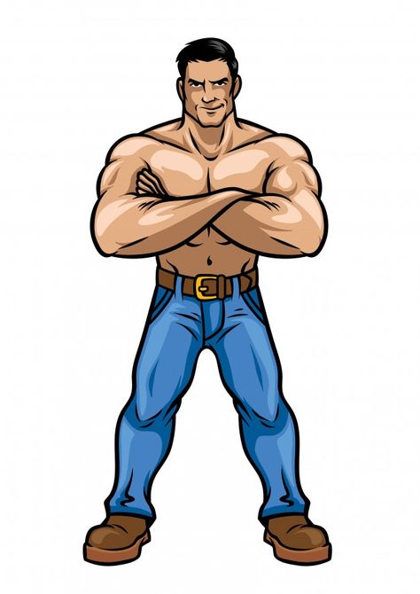 Man with muscle body crossed the hand po... | Premium Vector #Freepik #vector #man #sport #fitness #gym Muscle Man Illustration, Body Builder Art, Muscle Cartoon, Drawing Arms, Muscle Art, Arm Drawing, Drawing Men, Cartoon Body, Animated Man