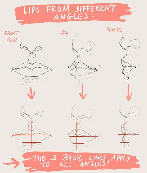 Mouth Angles, Lip Studies, Anatomy Drawing Practice, How To Draw Lips, Lips Sketch, Draw Lips, Face Tutorial, Lip Drawing, Mouth Drawing