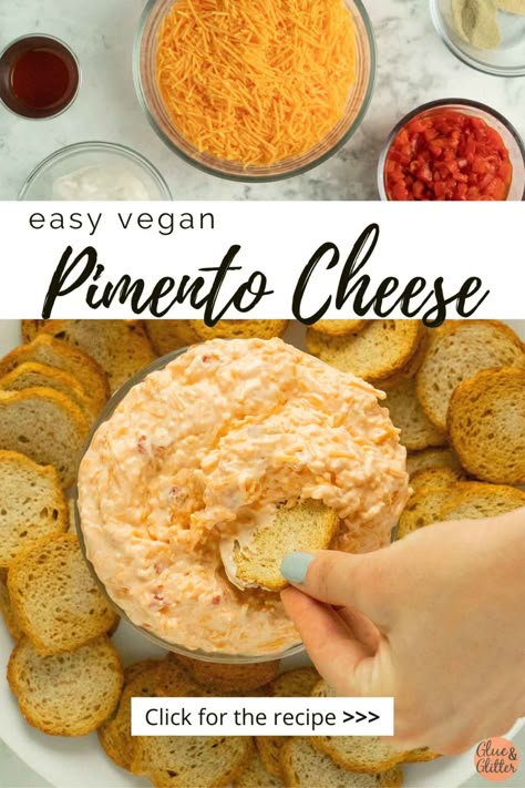 Dairy Free Pimento Cheese, Vegan Pimento Cheese Recipe, Vegan Pimento Cheese, Pimiento Cheese Recipe, Dip For Crackers, Cheesy Dips, Food Essentials, 90s Food, Pimento Cheese Recipes