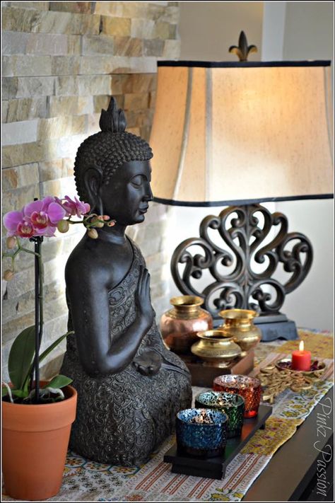 Buddha, peaceful corner, zen, home decor, interior styling, console decor, Buddha decor, Buddha love, on the table, brass artifacts, Indian home decor Sala Zen, Console Decor, Buddha Home Decor, Zen Home, Meditation Room Decor, Zen Home Decor, Buddha Decor, Meditation Corner, Meditation Rooms