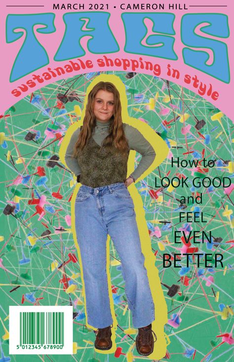 Magazine Cover Ideas Aesthetic, Sustainable Magazine, Aesthetic Magazine Cover Graphic Design, Thrift Graphic Design, Cool Magazine Covers, Retro Magazine Covers Graphic Design, Indie Magazine Design, Magazine Cover Aesthetic, Magazine Pages Aesthetic