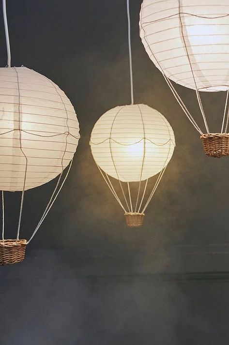 Paper Lantern Decor Bedroom, Lantern Decor Bedroom, Paper Lanterns Bedroom, Baby Room Lamps, Hot Air Balloon Paper, Diy Hot Air Balloons, Paper Lantern Decor, Hot Air Balloon Decorations, Paper Lanterns Diy