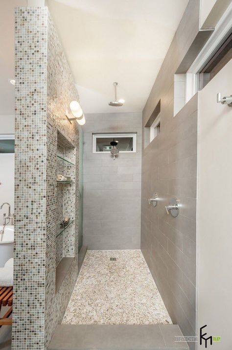 36 Beautiful Small Walk-In Shower Ideas to Transform Your Space - Addicted To Organization Open Walk In Showers Half Walls, Walk In Walled Showers, Walk In Shower With Full Wall, Doorless Double Showers Walk In, Doorless Walkin Shower Master Bath, Modern Walk In Shower No Door, Large Showers Without Doors, Long Narrow Walk In Shower Ideas, No Glass Walk In Shower Ideas