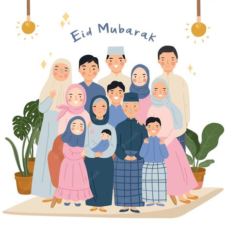 Greeting Eid, Eid Celebration, Eid Mubarak Wishes, Mubarak Ramadan, Eid Greetings, Eid Special, Eid Al Fitr, Sketches Simple, Big Family