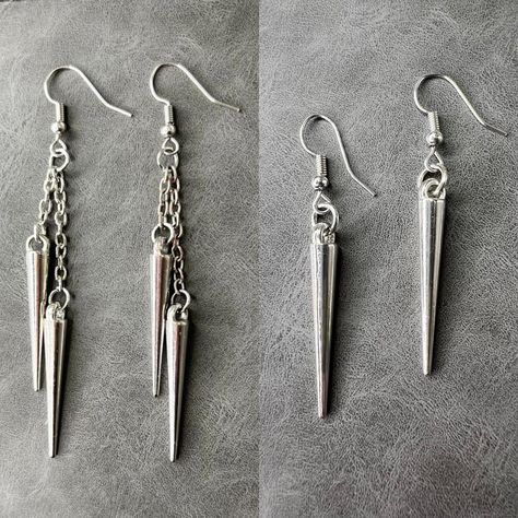 SILVER SPIKE EARRINGS ∙ BY ∙ KILVANI DESIGNS   Shipping  All items are nicely packaged and ready to gift in jewelry boxes.  Processing time  This is a handmade product. Processing time can take up to 5 days to create your order.  If you can't find the information you need or need some advice for your design, feel free to contact us. We are fast to reply!  ------------------------------------------- Thank you so much for visiting and hope you enjoy shopping with me! ♡ Jess ♡ ~ IG: @KilvaniDesigns ~ FB: https://www.facebook.com/KilvaniDesigns Silver Spike Earrings, Heavy Metal Jewelry, Gothic Jewelry Diy, Metal Jewelry Making, Wire Wrapped Jewelry Diy, Punk Earrings, Metal Spikes, Fun Accessories, Spike Earrings