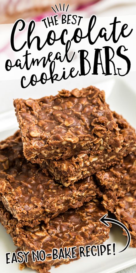 Oatmeal Cookie Bars Recipes, Chocolate Oatmeal Bars, Oatmeal Cookie Bars, No Bake Oatmeal Bars, Fast Desserts, Chocolate Oatmeal Cookies, Peanut Butter No Bake, Peanut Butter Chocolate Bars, Dessert Bar Recipe