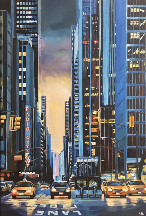 Radio City, New York New York Painting, New York Manhattan, Andermatt, Building Painting, Manhattan Nyc, Radio City Music Hall, City Painting, Radio City, New York Art