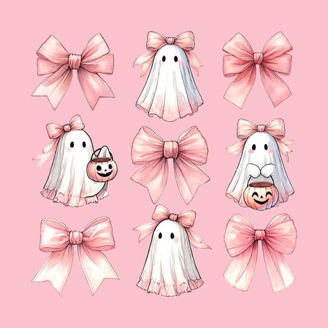 Check out this awesome 'Pink+Halloween+Coquette+Ghosts+%26+Bows' design on @TeePublic! Pink Bow Halloween Wallpaper, Halloween Pink Aesthetic, Halloween Backrounds, Dibujos Halloween, Coquette Poster, Bows Design, Flower Ghost, Halloween Svgs, Halloween Coquette