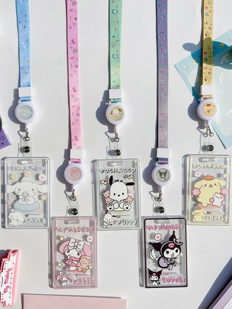 #etsy #kawaii #sanrio #cute #cardholder #lanyard #sanriocharacters #characters #pinterest #instagram Melody Anime, Pompom Purin, Kuromi My Melody, Pretty Pens, Hello Kitty Items, Anime Cartoon, Id Badge Holders, Cartoon Cute, Sanrio Characters