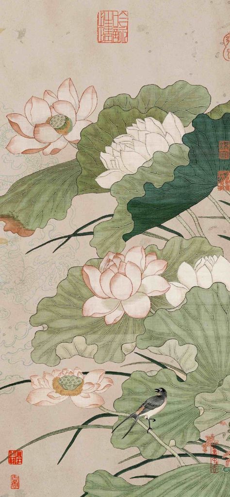 Follow me more. - daolinamvien Asian Prints Pattern, Asian Flower Art, Chinese Background Wallpapers, Shoujo Aesthetic Wallpaper, Chinese Cottagecore, Green Japanese Aesthetic, Traditional Chinese Wallpaper, Asian Aesthetic Wallpaper, Chinese Wallpaper Aesthetic