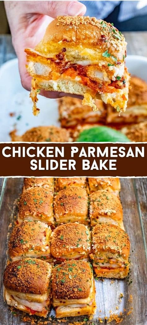 Delicious Chicken Parmesan Slider Bake Recipe Chicken Parmesan Slider, Sliders On Hawaiian Rolls, Parmesan Sliders, Chicken Parmesan Sliders, Sliders Recipes Chicken, Slider Sandwiches, Easy Chicken Parmesan, Chicken Sliders, Chicken Sandwich Recipes