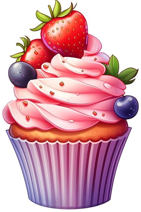 Abc Clipart, Clipart Aesthetic, Aesthetic Clipart, Doodle Cake, Strawberry Png, Cupcake Clipart, Cupcake Illustration, Strawberry Cupcake, Cupcake Drawing