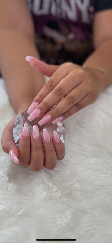 Soft Pink Nails Acrylic, Long Pink Marble Nails, Pink And White Ombre Nails Square Long, Soft Pink Marble Nails, Pink Marble Nails Coffin, Pink And White Ombre Nails Tapered Square, Pale Pink Marble Nails, Pale Pink Coffin Acrylics, Pink Marble Nails