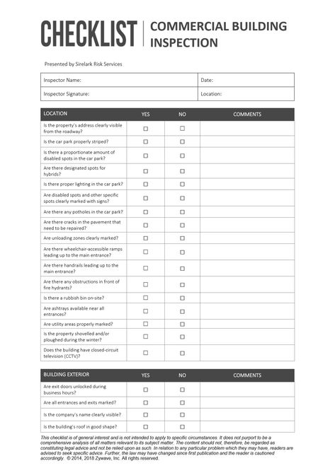 When did you last inspect your commercial property? What checks did you make? For a full PDF of our Commercial Building Inspection checklist, please email info@sirelark.com #commercialproperty #propertyinspectations #landlord #riskmanagement Building Inspection Checklist, Property Maintenance Checklist, Commercial Property Management, Building Maintenance Checklist, Construction Checklist, Move Out Checklist, Cleaning Supplies Checklist, Civil Works, Real Estate Checklist