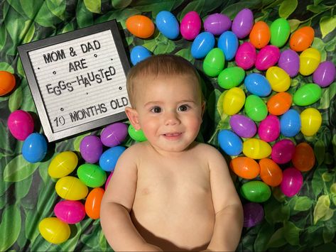 Easter Milestone Pictures Boy, April Milestone Picture Ideas, Baby Boy First Easter Pictures, Easter Monthly Baby Picture, Easter Milestone Pictures, First Easter Photoshoot, Baby’s First Easter Pictures, 10 Month Old Photo Ideas, 10 Month Picture Ideas