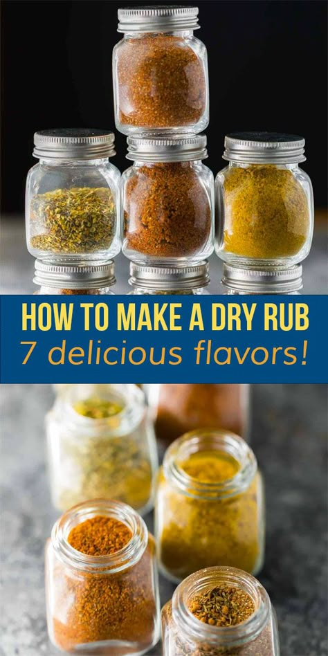 A dry rub is the perfect way to add flavor to meat or veggies. This post shares step by step directions for preparing and using dry rubs, and shares 7 delicious flavors! #mealprep #dryrub #rub #spices #spiceblend #seasoning #grill #seafood #beef #chicken #veggies #sweetpeasandsaffron Grilled Chicken Rub, Chicken Rub Recipes, Grill Seafood, Dry Rub For Chicken, Homemade Rubs, Homemade Dry Mixes, Spice Rubs, Chicken Rub, Dry Rub Recipes