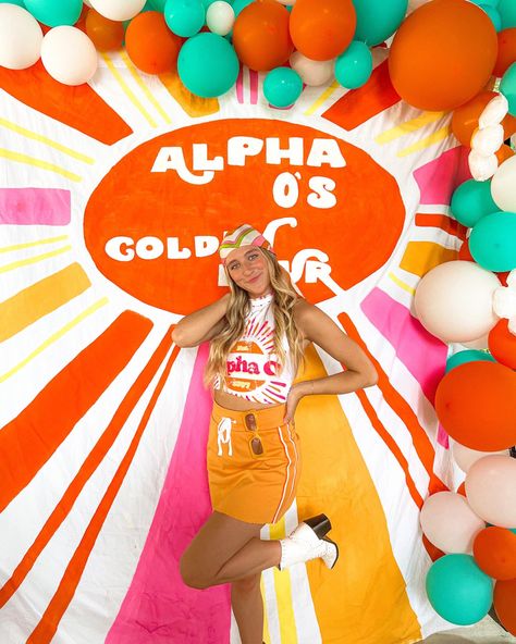 Golden Hour Recruitment, Bidday Themes, 60s Theme, Sorority Party, Sorority Themes, Sorority Banner, Tri Sigma, Sorority Bid Day, Bid Day Themes