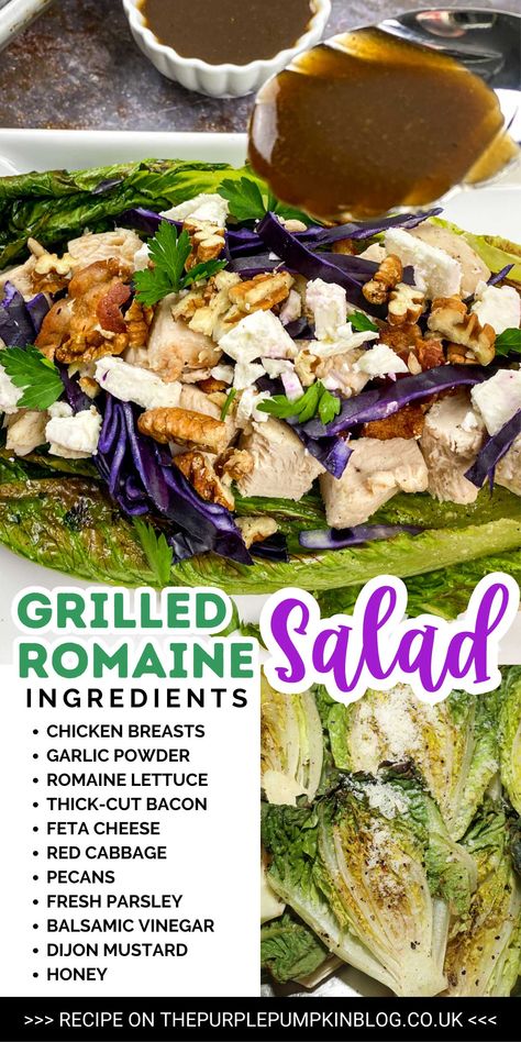 Light, healthy, yet fully satisfying! Our Grilled Romaine Salad with Chicken is perfect for a weekday lunch. Click here for the recipe. #HealthyLunch #GrilledSalad Chicken Balsamic, Grilled Romaine Salad, Grilled Salad, Grilled Romaine, Salad With Chicken, Romaine Salad, Thick Cut Bacon, Balsamic Dressing, Honey Recipes