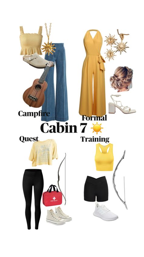 Apollo Outfits, Cabin 7 Apollo, Cabin Outfit, Percy Jackson Outfits, Percy Jackson Cabins, Cabin 7, Mom And Sister, Percy Jackson, Summer Girls