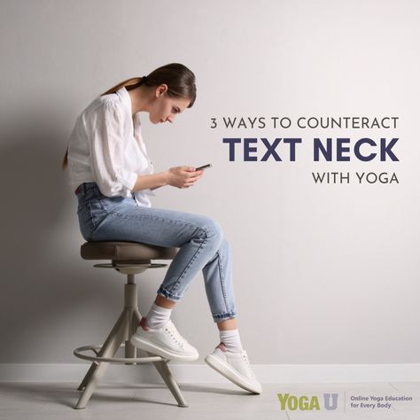 Worried about your slumping posture? Spending too much time at the computer? Included here are three feel-good and accessible poses to practice everyday to counteract sitting at your desk. https://yogauonline.com/yoga-for-pain-relief/3-ways-to-counteract-text-neck-with-yoga/ #yogaforpainrelief #textneck #yogaheals #yogaforpain #painmanagement #painrelief #backpain #neckpain #lowbackpain #stretching #posture #yogagirl #yogateacher #yogalife #yogacommunity #yogaflow #yogadaily Yoga Education, Thoracic Vertebrae, Text Neck, Upper Back Muscles, Tech Neck, Forward Head Posture, Fish Pose, Cobra Pose, Yoga For Back Pain