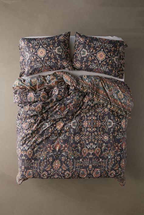 Mazakeen Rug Print Duvet Set | Urban Outfitters Rug Print, Firm Pillows, Floral Duvet Cover, Floral Duvet, Redecorate Bedroom, Cotton Duvet Cover, Bedroom Collection, Slate Grey, Grey Floral