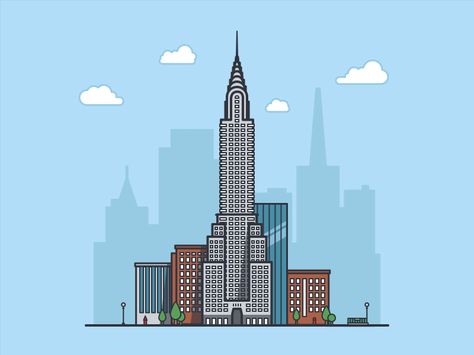 Project: Chrysler Building | Illustrator: Artem Borodynya #motion #animation #illustration #buildings #monoline #kinetic #aftereffects #adobe Us Bank Tower, Illustration Motivation, Building Illustration, Animation Explainer Video, Motion Graphics Inspiration, Background Design Vector, Nyc Art, Travel Icon, Chrysler Building