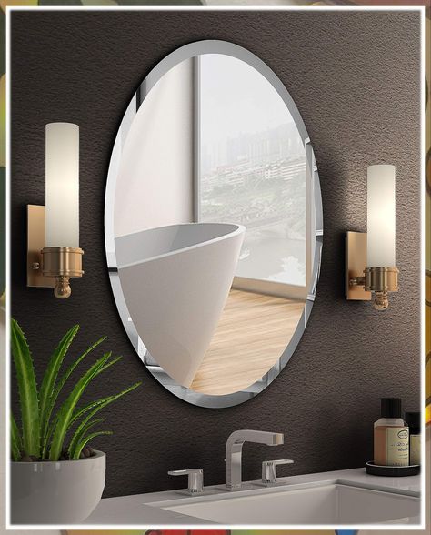 KOHROS Beveled Polished Frameless Bathroom Light Up Bathroom Mirror, Mirror For Bathroom Vanity, Oval Mirror Bathroom, Frameless Wall Mirror, Modern Bathroom Mirrors, Vanity Bedroom, Rhapsody In Blue, Bath Mirror, Mirror For Bathroom