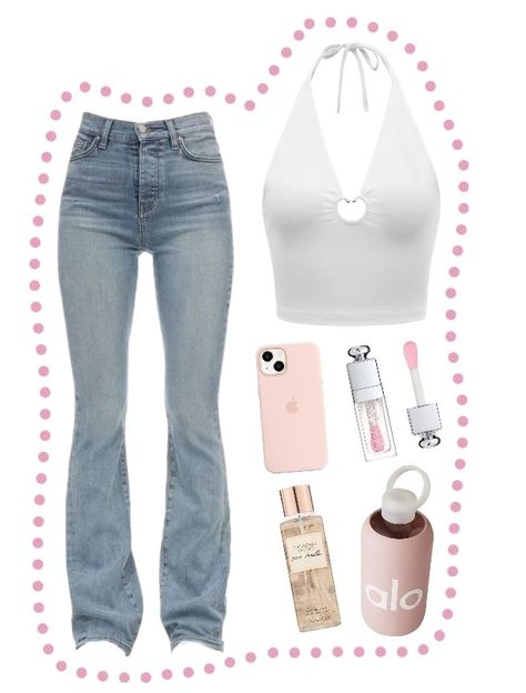 Pink Lip Gloss Aesthetic, White Halter Top Outfit, Lip Gloss Aesthetic, Halter Top Outfit, Halter Outfit, Gloss Aesthetic, Halter Tops Outfit, Apple Bottom Jeans, Aesthetic Png