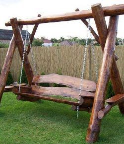 Build Your Own Rustic Wooden Swing Chair – Your Projects@OBN Garden Diy Furniture, Rustic Log Furniture, Backyard Swings, Swing Chair Outdoor, Wooden Swing, Outdoor Furniture Plans, Garden Swing, Wooden Swings, Log Furniture