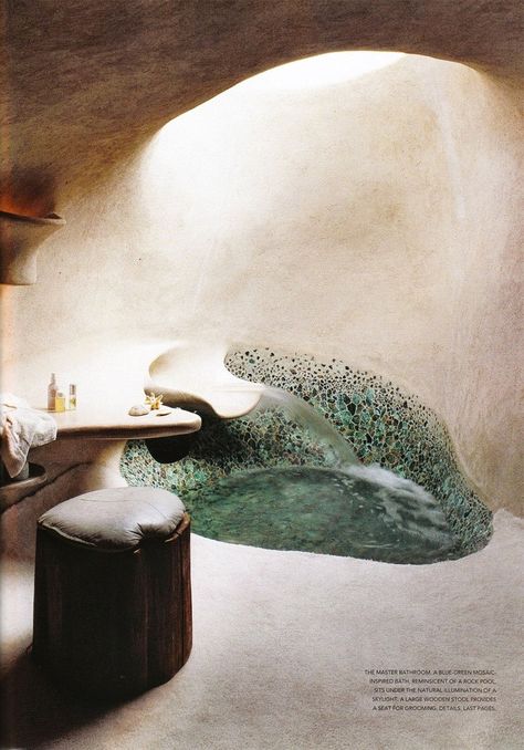 Cob House Interior, Earthship Home, Bohemian Bathroom, House Bathrooms, Concrete Bathroom, Cave House, Aesthetic Bathroom, Cob House, Earth Homes