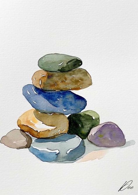 Drawings To Paint Easy, Painting Ideas For Watercolor, Watercolor Pencil Art Ideas Easy, Ink And Watercolor Art Tutorial, Watercolor Painting Beginner, Easy Watercolor Projects, Watercolour Ideas Easy, Watercolor Rocks Tutorials, Easy Water Colour Drawing For Beginners